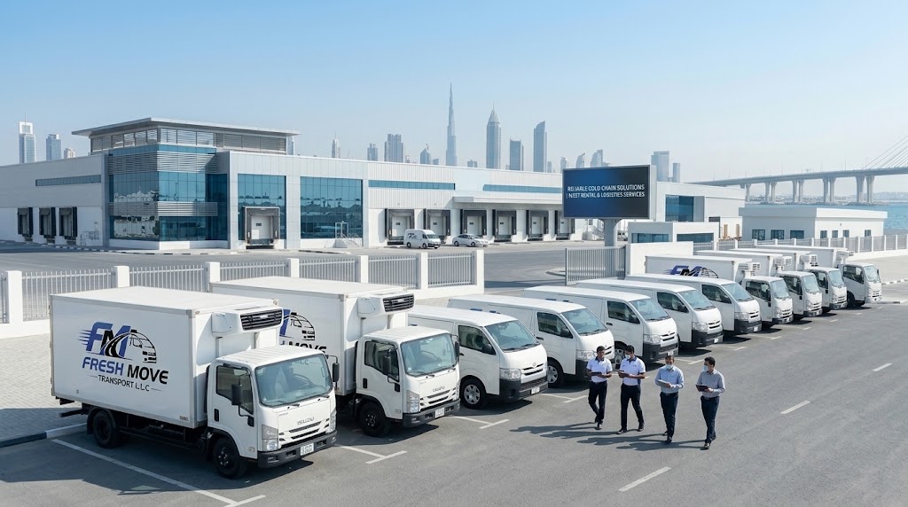 Fresh Move Transport fleet of chiller and freezer vans at the yard